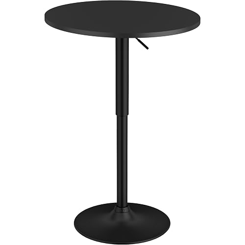 NOBPEINT Round Pub Table, Height Adjustable Bar Table, 360 Swivel Top, Cocktail Table with Black Metal Base for Bar, Bistro, Café, Full Black