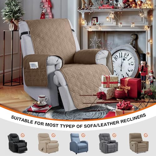 Image of VANSOFY 100% Waterproof Recliner Chair Covers, Recliner Cover Non-Slip Dog Chair Cover Furniture Protector Washable Slipcover with Pocket, Elastic Straps for Pets, Dogs(Light Brown, 30 inch)