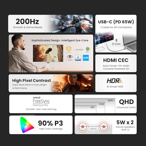 Image of BenQ EW270Q 27 inch QHD Gaming Monitor, 200Hz, 90% P3 IPS, 65W USB-C, Dual 5W Speakers, Exceptional Audiovisual Enjoyment for Movie & Binge