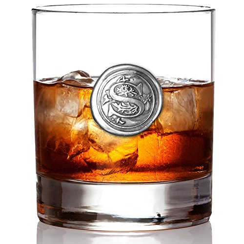English Pewter Company 11oz Old Fashioned Whiskey Rocks Glass With Monogram Initial