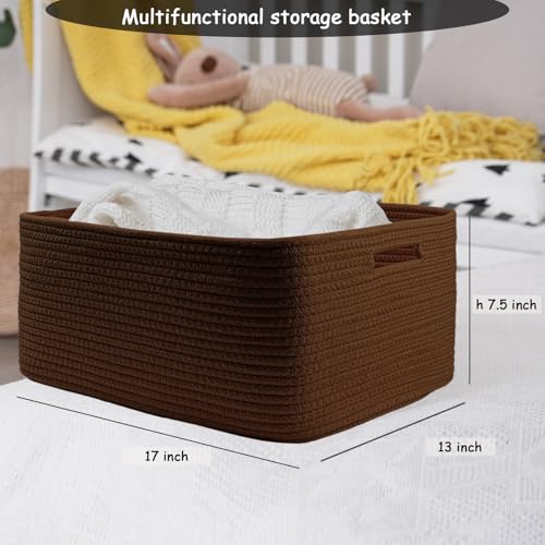Image of COMFY-HOMI 3 pcs Large Storage Baskets for Shelves, Laundry Basket, Woven Rope Basket, Closet Organizer Bins for Clothes Blanket Towels, Baby Nursery, Gift Toy Baskets, 17 inch x 13 inch x 7.5 inch-