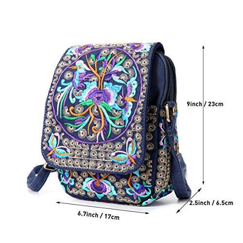 Image of SILKAREA Embroidered Cute Mini Crossbody Bag for Women Small Handbags Wristlet Wallet Bag Cell-phone Pouch Coin Purse