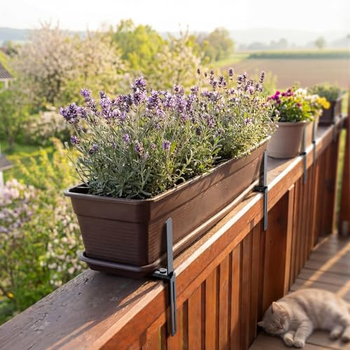 2er H-Form Blumenkastenhalterung, Balkonkastenhalter Ohne Bohren Passend für Balkongeländer von 1,5–32 cm und Blumenkasten von 15–23 cm, Balkonkasten Halterungen für Blumenkasten Geländer