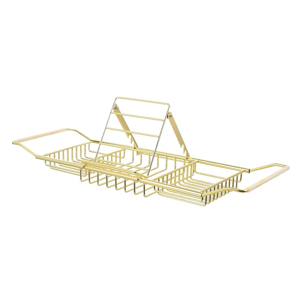 Genérico Bandeja Extensible De Acero Inoxidable para Bañera, Estantería De Color Oro Cepillado, Soporte De Lectura para Bañera Resistente A La Corrosión, Ajustable De 24 A 39 Pulgadas (Gold)