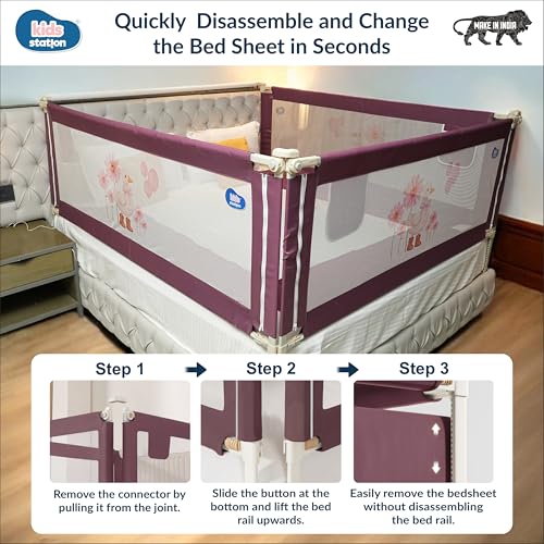 Image of Kids Station 1 Side Premium Bed Rail Guard (6.3ft x 2.6ft / 190x80cm), Bed Railing for Baby Safety, Kids Toddler Bed Protector Side Walls, Adjustable Height, Portable & Foldable (Maroon)