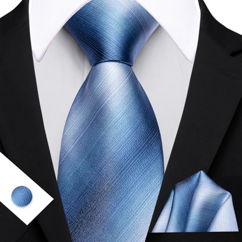 Image of Barry.Wang Plaid Ties for Men Silk Necktie Handkerchief Cuff Links Set