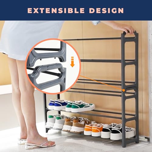 Image of Happhom 3-Tier Expandable Shoe Organizer - Space Saver Shoe Shelf with Smart Design for Closet, Entryway and Small Spaces, Dark Grey (CSR-01)
