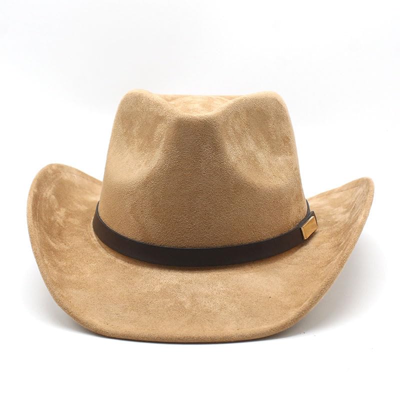 Image of LIDHAY Cowboy Hat for Women Men Felt Wide Brim Cowgirl Hat Western Suede Hats for Cowboys and Cowgirls with Belt Buckle