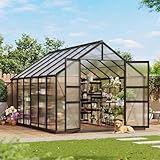 12x8 FT Greenhouse, Polycarbonate Greenhouse with Roof Vent, Lockable Push Door, Aluminum Large Walk-in Green House for Outside Garden Backyard, Patio, Lawn, Black