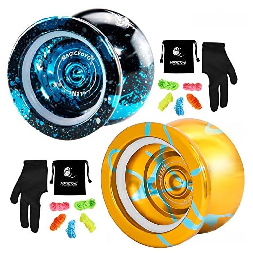 MAGICYOYO N11 Professional Unresponsive Yoyo Alloy Aluminum YoYo Ball with 2 Bags, 2 Gloves and 10 Strings -N11 Golden Blue and N11 Black Blue Silver