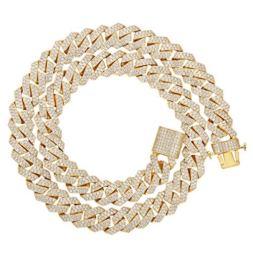 PY BLING 15mm Full Iced Out Chain Mens Miami Cuban Link Chain Necklace Bling Diamond Necklace or Bracelet Hip Hop Jewelry for Men Women Gold Chain 24in