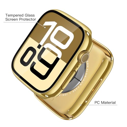 Image of Misxi Case with Screen Protector for 46mm Apple Watch Series 11 /10 | 2-Pack Cover with Tempered Glass for 11 /10, Scratch Resistant Sensitive Touch Protection, 1 Gold + 1 Transparent
