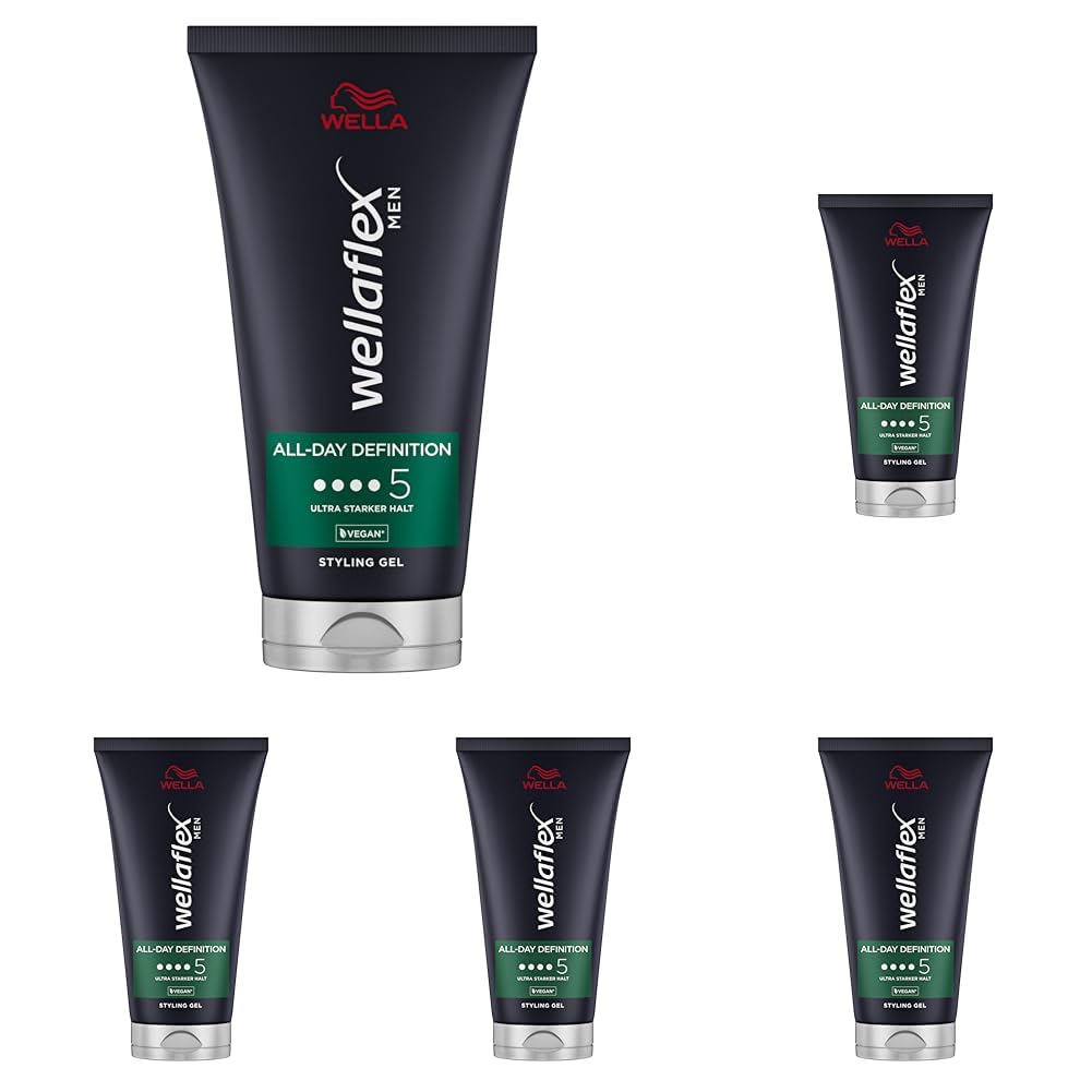 Wellaflex Men All-Day Definition Gel | Ultra starker Halt Styling Haargel | Veganes Haargel | Dermatologisch getestet & frei von Silikonen | 150ml (Packung mit 5)