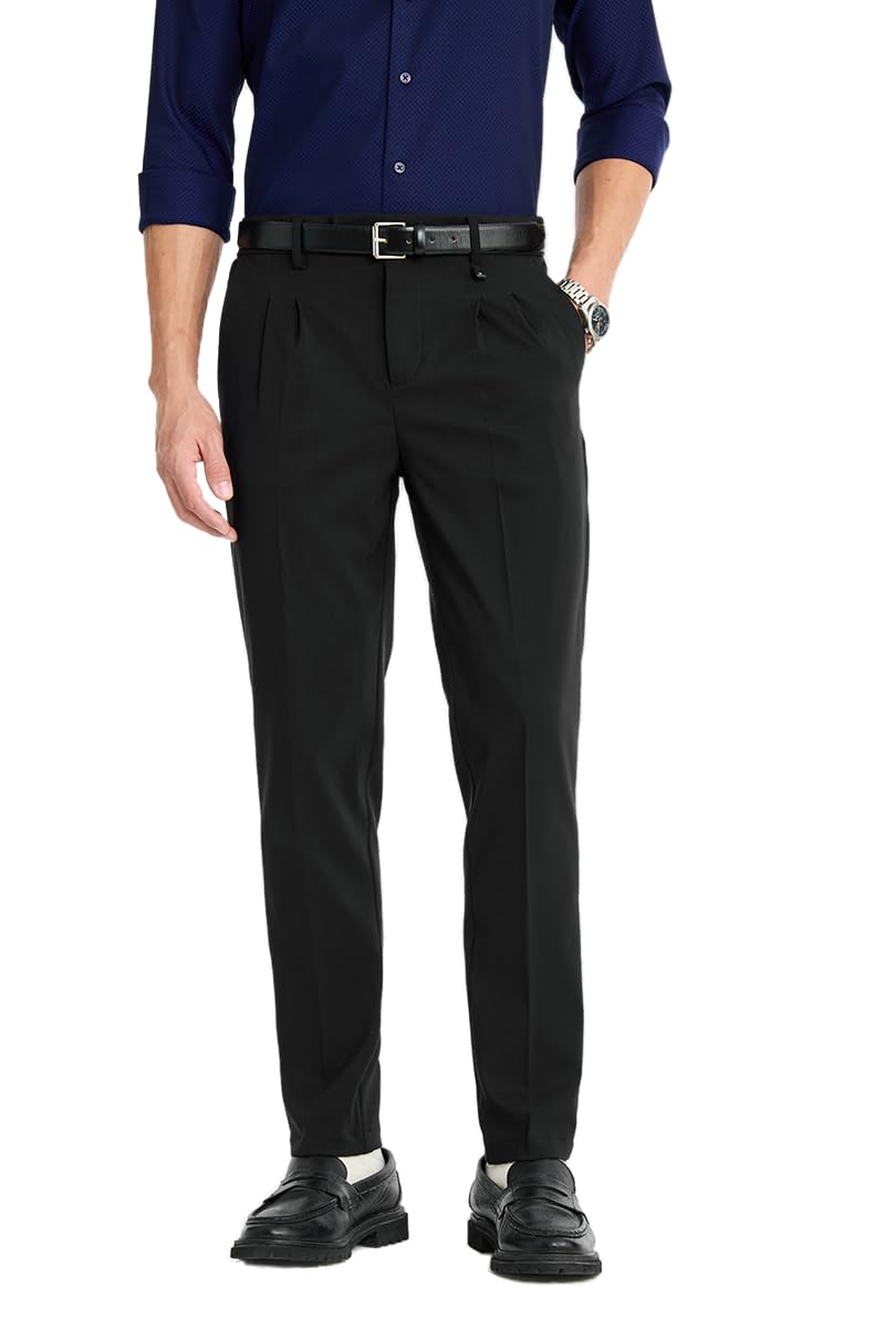 snitch Men Trousers Formal Slim Fit Pleated Front Tapered Leg Silhouette | Textured Polyester Blend Medium-Stretch Fabric for Office & Business Meetings-picture-31