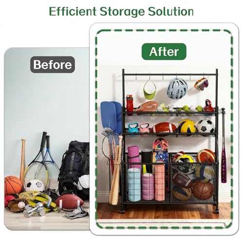 image for Insdiy Large Sports Organizer for Garage, Ball Storage Rack Garage Spo