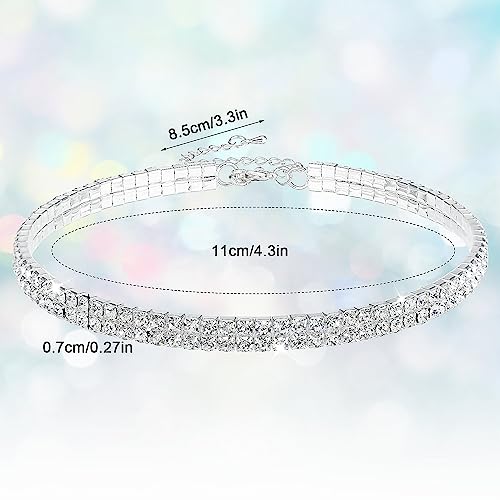 Yolev Choker Silber 2 Drainage Diamant Halsketten Silberne Strass Choker Halskette Funkelnde Kristall Halsband Damen Schmuck Hochzeit Party Abschlussball Accessoires für Braut Mädchen
