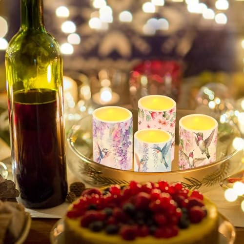 Image of Watercolor Floral Hummingbird Flameless Candles Battery Powered LED Candles with Remote Timer Color Changing Control for Indoor Outdoor Home Decoration Set of 4
