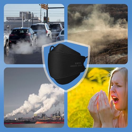 VERNASSA Black KN95 Face Masks 50 Pack, 5-Layer Disposable Masks for Adults, Breathable & Comfortable, Filter Efficiency ≥95%, Protective Masks for Home, Travel, Work