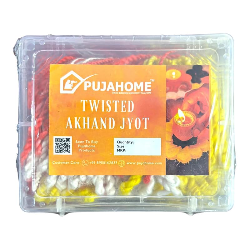 Image of Twisted Akhand Jyot Cotton Short Wick (24Hours Burning, 300+ Pieces), Multi Colour Twisted Akhand Jyot, Long Lasting Pure Cotton Wicks for Daily Pooja and Meditation