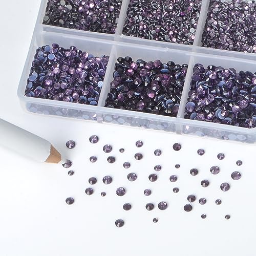 Image of Bymitel Hotfix Crystal Rhinestones Round Gems for Crafts,Mixed 6 Sizes with Wax Pencil Kit, Tazanite1.3-3.2mm(SS3-SS12 /8000pcs)
