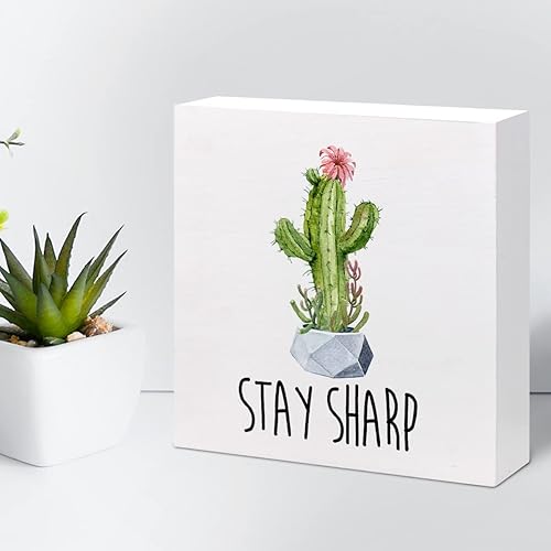 Miniatura 5 de z-crange Letrero inspirador de madera con texto en inglés "Stay Sharp", caja de madera motivacional para el hogar, granja, oficina, dormitorio