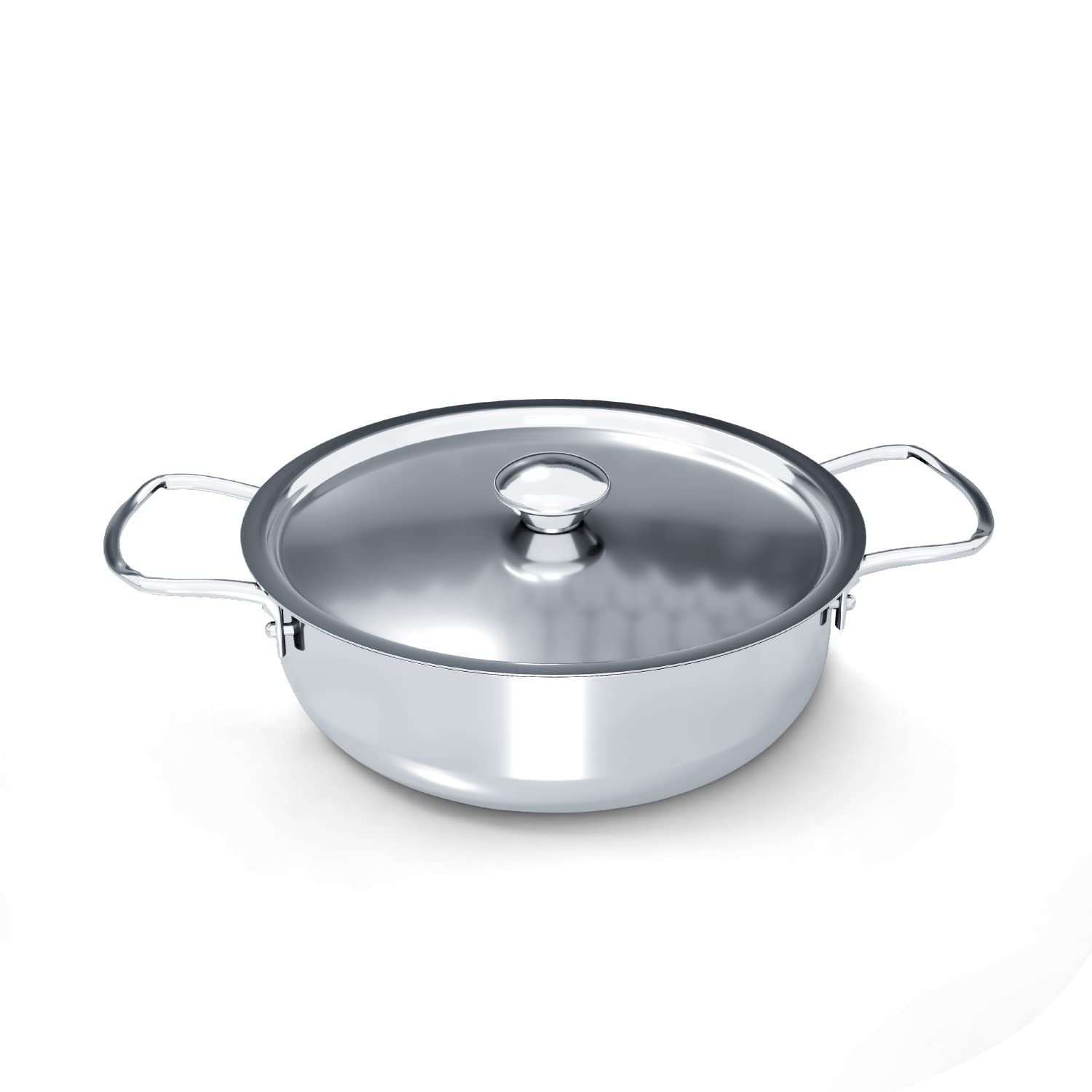 Delici Kadai Pan Stainless Steel, 22CM with Premium 304 Grade SS, Flared Rim for Easy Pouring, Heavy Base Sandwich Bottom, Oven & Dishwasher Safe, Durable & Ergonomic Handle, with Lid (DKP 22W)