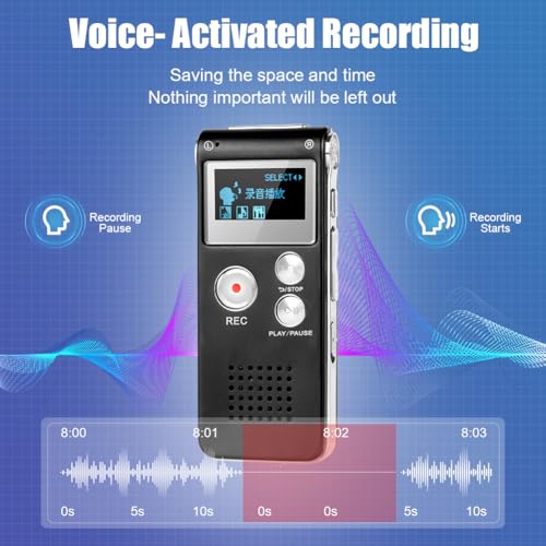 OFFCUP 64GB Diktiergerät, Digitales Diktiergerät mit Rauschunterdrückung, 1536kbps hohe Aufnahmegerät, MP3 Voice Recorder, USB-C Voice Recorder mit Passwort für Interviews Klassen Meeting