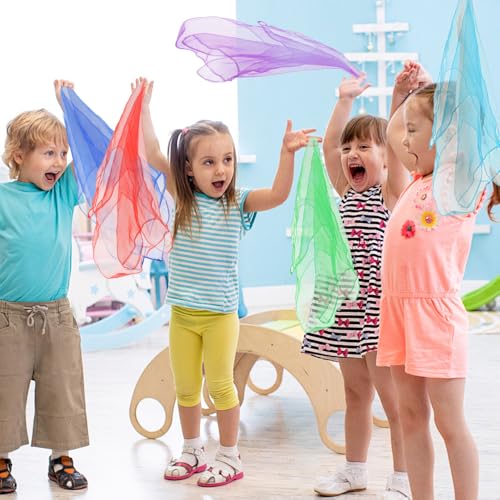 Juggling Scarves, Dance Scarves for Kids Play 12 PCS Square Silk Scarf Music Performance Props for Toddlers Children2