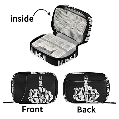 Image of Naanle Hand Skull Pill Box 7 Day Pill Case Travel Pill Organizer Bag with Zipper Portable Weekly Case Compact Size for Vitamin Supplement Holder