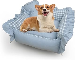 BOOMLATU Cute Blue Plaid Puppy Bed with Pink Small Pillow,Removable and Washable Comfortable Cat Bed for Small Pets (Cats/Dog up to 18 lbs, Blue Plaid)