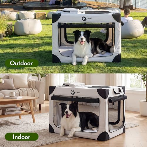Portable Collapsible Dog Crate for Large Dogs, 4 Mesh Doors & 2 Storage Bags, Indoor Outdoor Travel Dog Kennel, Grey, 36" x 25" x 25" - Image 7