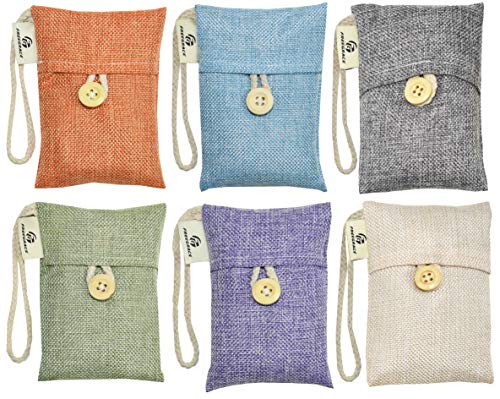 Freegrace Activated Charcoal Air Purifying, Freshener, and Deodorizer Bags - 6 Pack of 100% Coconut-Shell Carbon - Unscented Odor Absorbent, Eliminators, Neutralizer for Wardrobe, Closet