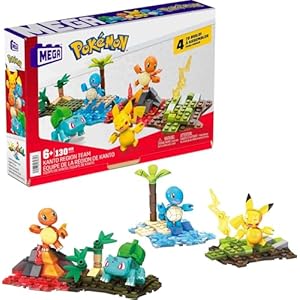 MEGA Pokémon Building Toys Set Kanto Region Team with 130 Pieces, 4 Poseable and Articulated Characters, 2 Inches Tall, for Kids