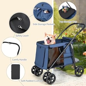 PETSITE-Folding-Dog-Stroller-One-Click-Folding-Design-4-Wheel-Pet-Stroller-with-Storage-Pockets-Breathable-Mesh-and-Skylight-Cat-Dog-Strollers-for-Small-Medium-Size-Dogs-Blue - Cucciolini Doodles   PETSITE-Folding-Dog-Stroller-One-Click-Folding-Design-4-Wheel-Pet-Stroller-with-Storage-Pockets-Breathable-Mesh-and-Skylight-Cat-Dog-Strollers-for-Small-Medium-Size-Dogs-Blue