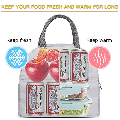 Grey Reusable Lunch Bags For Women Insulated Lunch Box Lunch Bag Women Leakproof Cooler Bag Lunch Container Meal Prep Womens Lunchbox For Men Lunch Tote Bag Lunchboxes Thermal Lunch Box #TOP1