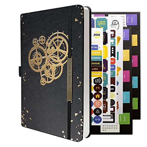 Earning Power Planificador semanal y mensual sin fecha, organizador personal para aumentar la productividad, seguimiento de hábitos, A5.120 g/m² + pegatinas, último año (negro) Cover