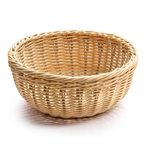 Forgast Brotkorb | Runder Korb mit 24 cm Durchmesser | 10 cm Tiefe | Aus Polyirattan imitiert Weide | Einfache, hygienische und ästhetische Präsentation von Brot in Hotel oder Restaurant