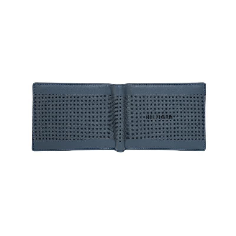 Image of Tommy Hilfiger Men's Benin Slimfold Wallet - Navy | Laser-Etched Leather | Ultra-Slim Design| Purse for Men | Ideal for Gifting