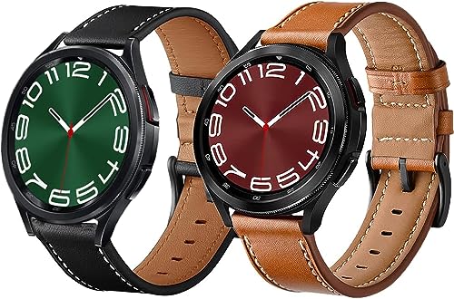 Image of Olytop Galaxy Watch 5 Pro Bands 45mm, Galaxy Watch 6 /4 Classic Band 47mm 46mm 43mm 42mm, Samsung Galaxy Watch 6 /5 /4 /Acitve 2 Bands 44mm 40mm, 20mm Leather Wristband Replacement Strap for Men Women