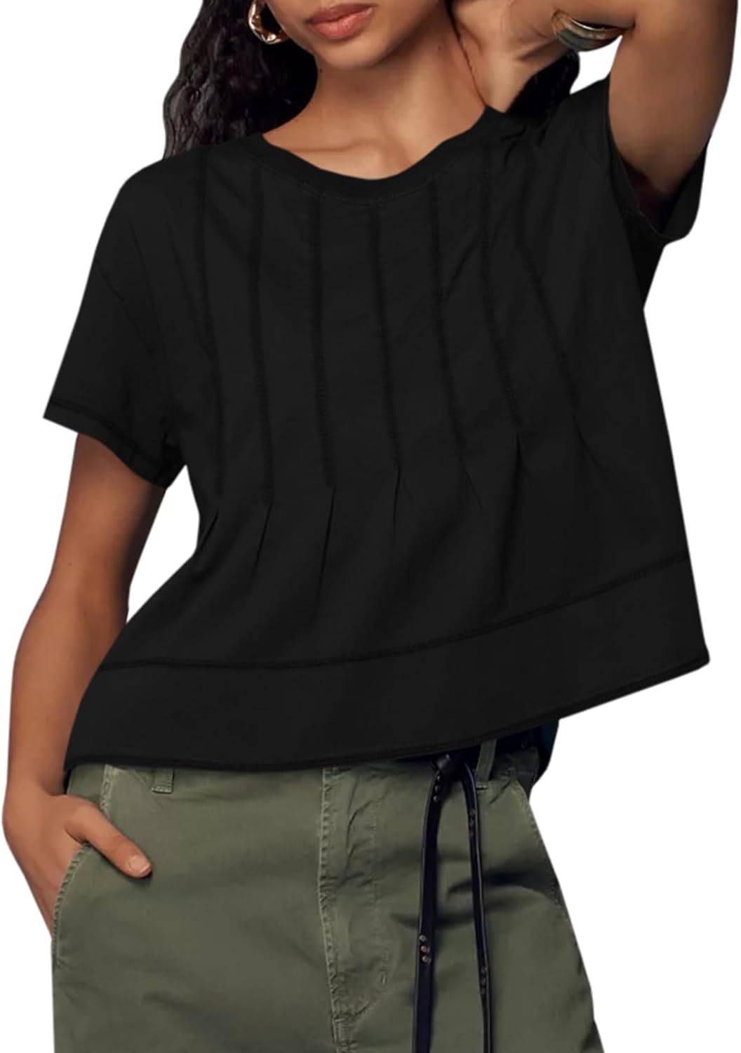 Tankaneo Womens Babydoll Tops Short Sleeve Peplum Pleated Summer T-Shirts Casual Loose Fit Flowy Tshirts 2026 - Image 2