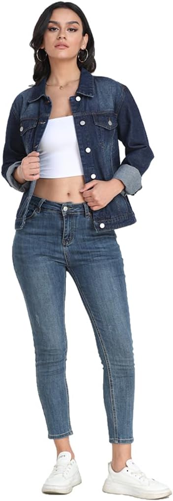 J.Corrine Women's Denim Jacket Long Sleeves Button Down Shacket Jacket Jean Coat with Pockets - Image 5