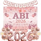 Funmemoir ABI 2026 Deko Roségold - ABI 2026 Hintergrund, Banner, Schärpe, Bedruckte Luftballons, Folienballons für Mädchen Frauen Abitur Abschlussfeier Abschluss Prüfung Bestanden Dekoration