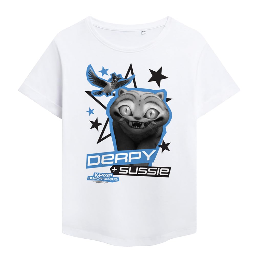 Kpop Demon Hunters Derpy and Sussie Scrapbook Stars Ladies Fashion T Shirt, White, XX-Large