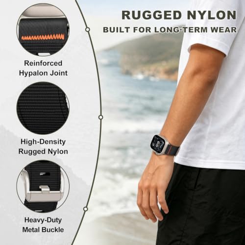 Image of Tactical Nylon Bands for Apple Watch Ultra 3 2 Band Series 11-1 /SE Men | Rugged Breathable Fabric, Nato Adjustable Sport Strap with Reinforced Connector for iWatch Ultra 49mm 46mm 45mm 44mm 42mm L