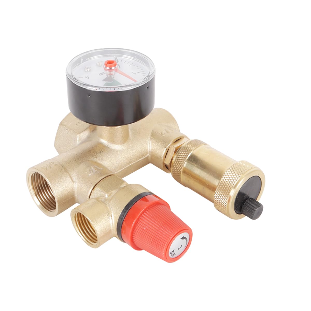Alide Gruppo di sicurezza caldaia con manometro, valvola di sicurezza 3 bar, spurgo automatico, kit di protezione circuito riscaldamento in ottone (DN25)