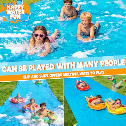 40 * 7Ft Extra Long n Width Slip Water Slide, Heavy Duty Lawn Water Slides and 3 Bodyboards 6 Stakes, Summer Outdoor Water Toys for Kids Teens and Adults Backyard Beach Swimming Pool Party - Thumbnail 6