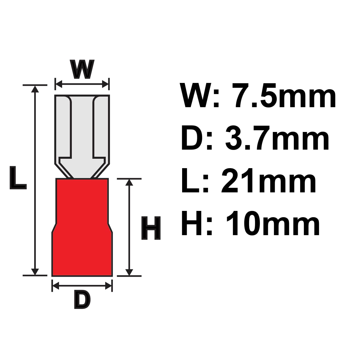 PAPUGA 1000PCS 20-16 AWG Insulated Female Spade Quick Disconnect Terminals, Tin Plated Brass, NEMA 0.8×6.35mm (1/4" / 6.35mm) Tab ONLY, Red PVC