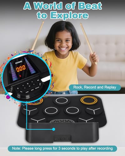 image for RVONE Electric Drum Set for Kids- 9 Pads Electronic Drum Pad with 3W D
