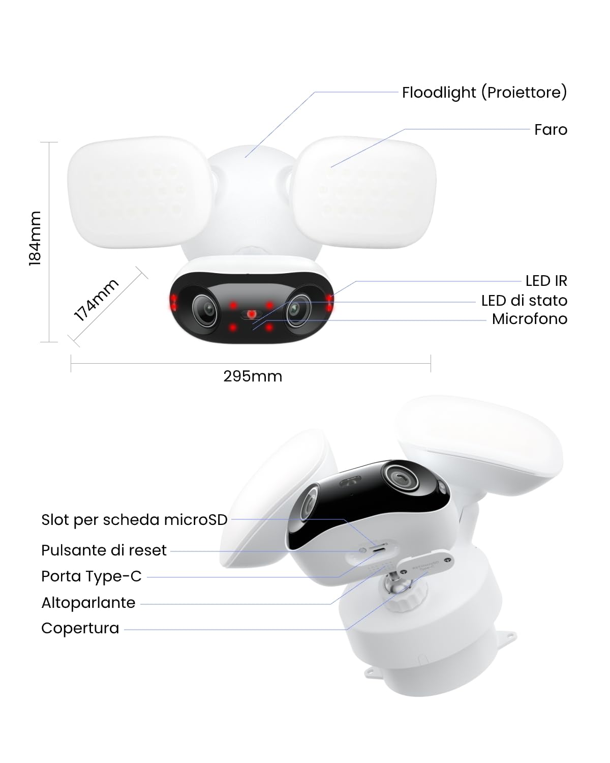 Reolink 4K Telecamera WiFi Esterno 180°, Doppio Obiettivo, WiFi 6 Dual-Band | Videocamera Sorveglianza con Rilevamento AI, AI Video Search Locale, Compatibile con Alexa, Elire Floodlight WiFi