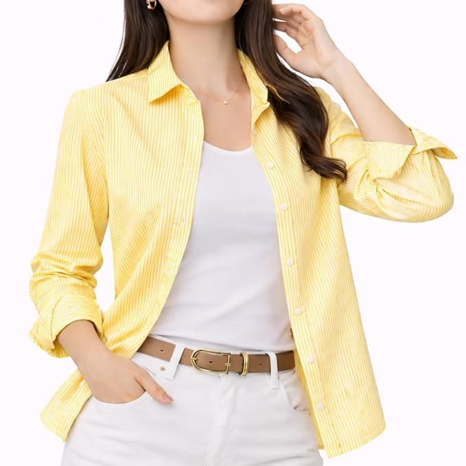 Image of Womens /GirlsClassic Lining Shirt for Women Cotton | Women's Striped Style top | Full Sleeve, Relaxed fit, Button-Down Casual Shirt for Girls & Women